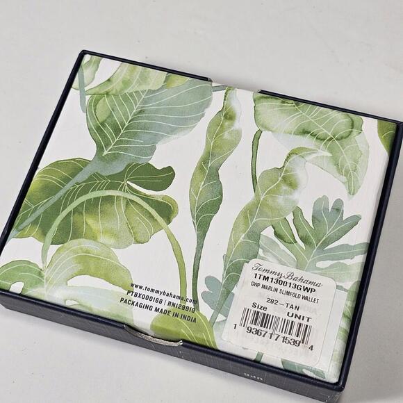 Tommy Bahama Wallet Mens Bi Fold Tan Leather Card Case Brown Marlin Embossed NIB - Picture 6 of 6